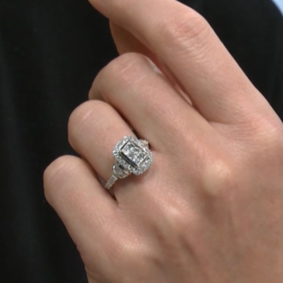 14K White Gold & Genuine Diamond Art Deco Ring - Picture 8 of 13